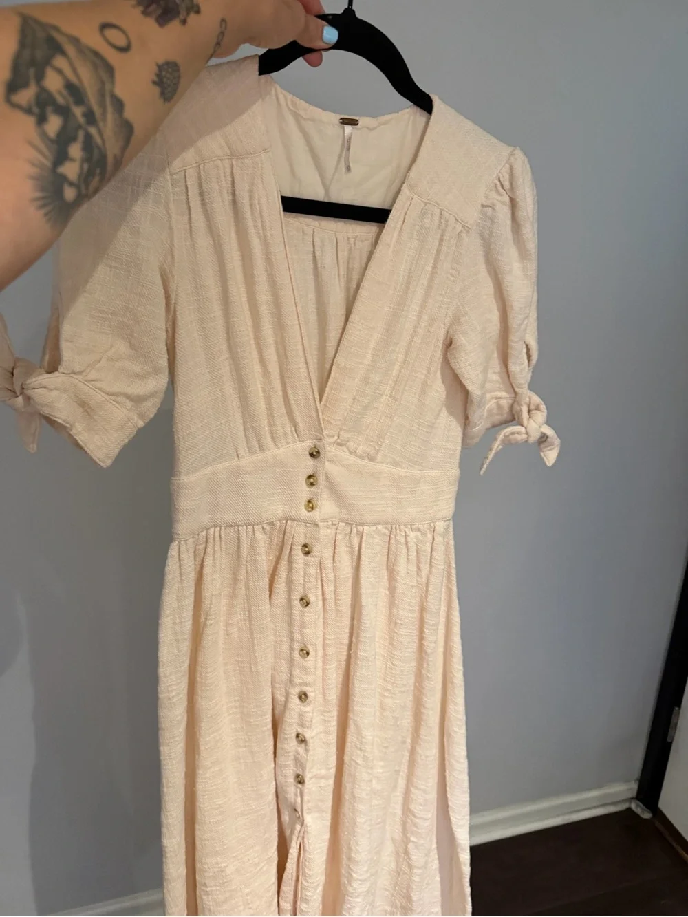 Free People Love of My Life Gauzy Cotton Midi Dress Boho Button Front - Size XS - Picture 7 of 8